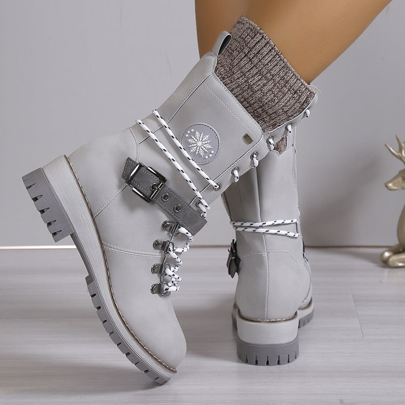 Women's High-Top Thick and Warm Cotton Snow Boots with Integrated Fur