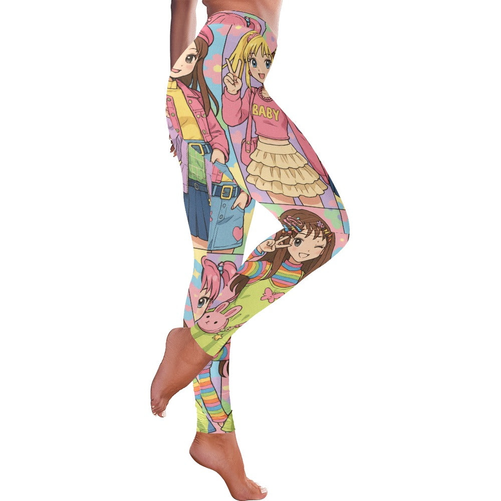 Cartoon Harajuku Girls Collage Women's All-Over Low Rise Leggings