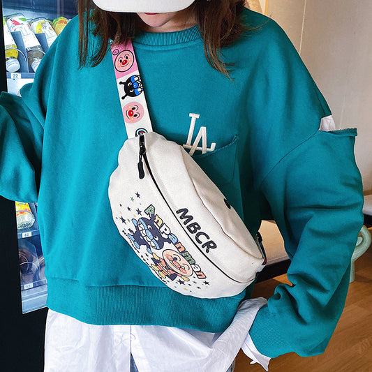 Playful White Anpanman Canvas Chest Bag