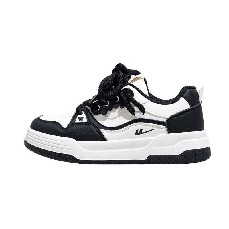 Versatile Black and White Thick Soled Casual Shoes for Women