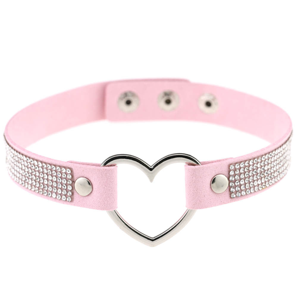 Harajuku Soft Girl Rhinestone Heart Collar Necklace