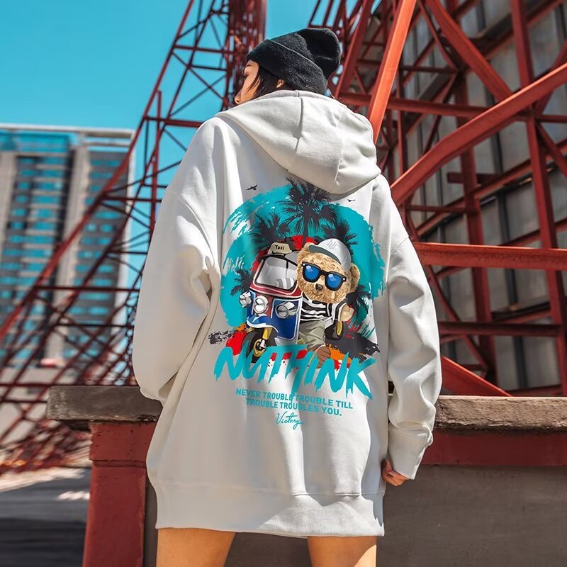 Playful Cartoon Bear Oversized Hoodie for Men