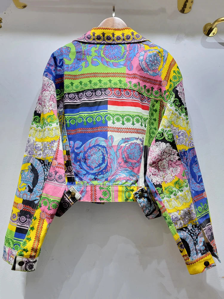 Retro Floral Harajuku Denim Jacket for Women