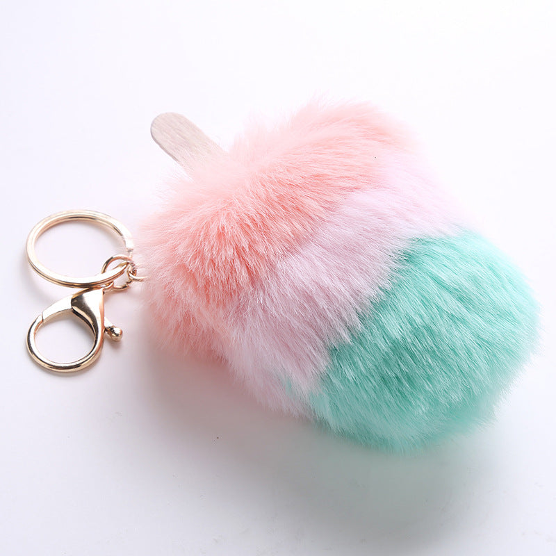 Fluffy Faux Fur PomPom Ice Cream Keychain