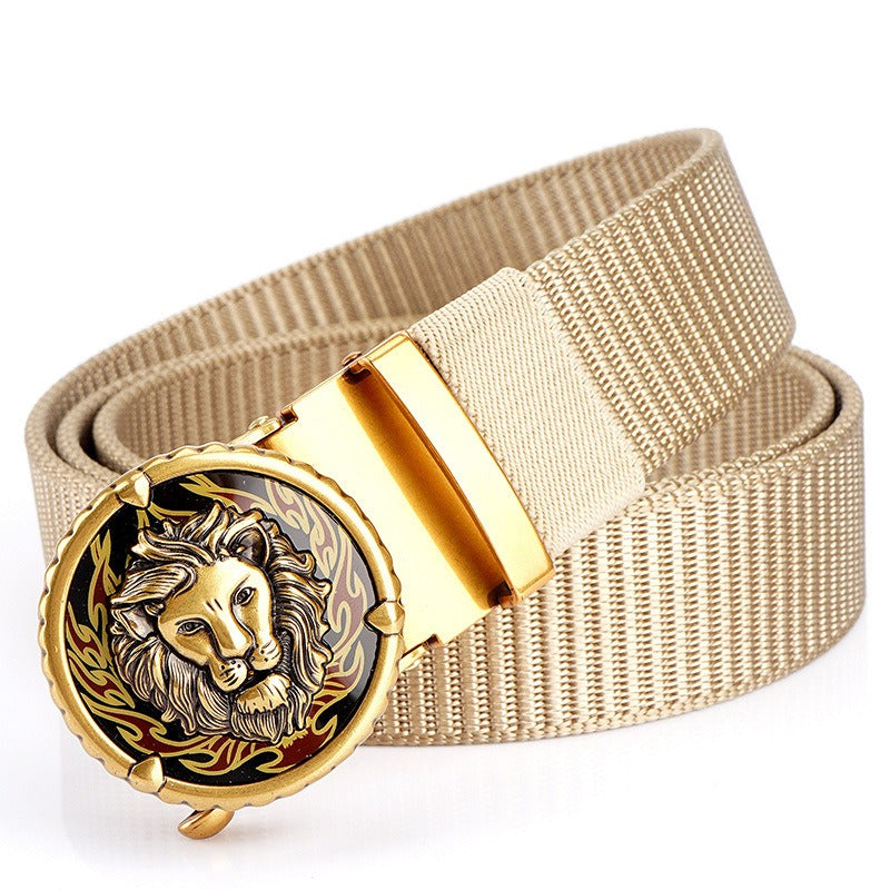 Playful Tank Patterned Nylon Waist Belt with Alloy Automatic Buckle