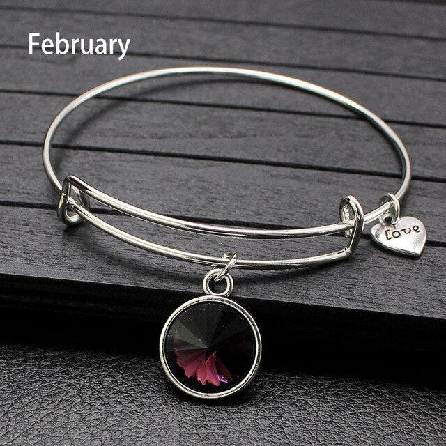Adjustable Birthstone Bangle Bracelet for Women