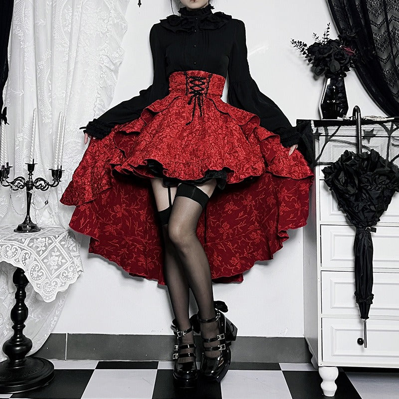 Chic Spliced Hip-Hugging Skirt for Women - Slimming High Waist with Straps and Trail