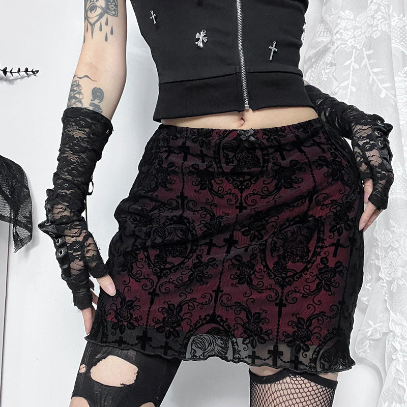 Cult Style Sexy Velvet Double-Layer Bodycon Skirt for Women - Dark Chic Aesthetic Mini Skirt