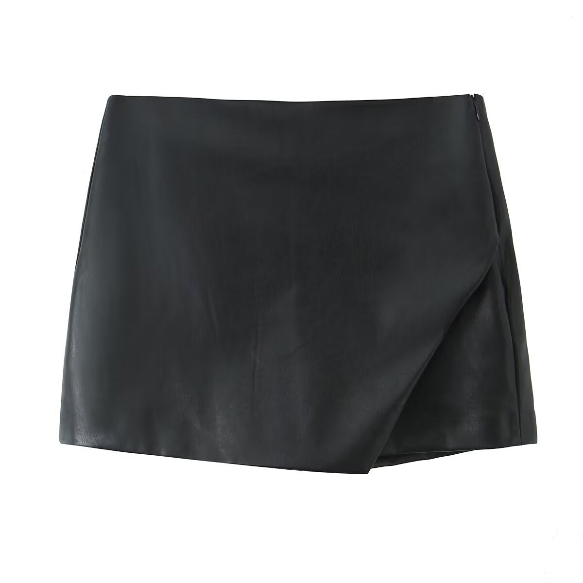 Simple and Versatile Solid Color Faux Leather High-Waisted Skirt Pants