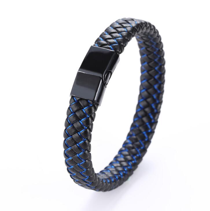 Harajuku Style Braided Black Blue Leather Bracelet for Men