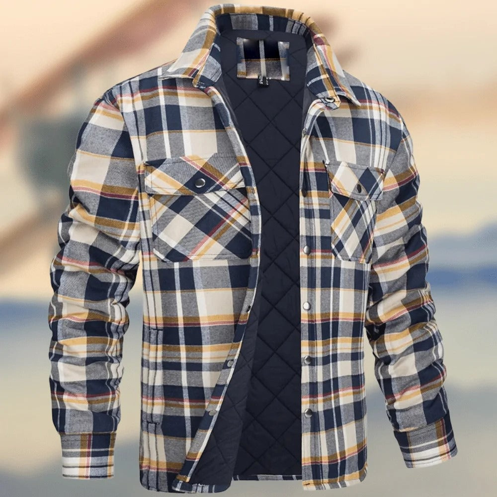 Thickened Plaid Long Sleeve Lapel Shirt Jacket for Men