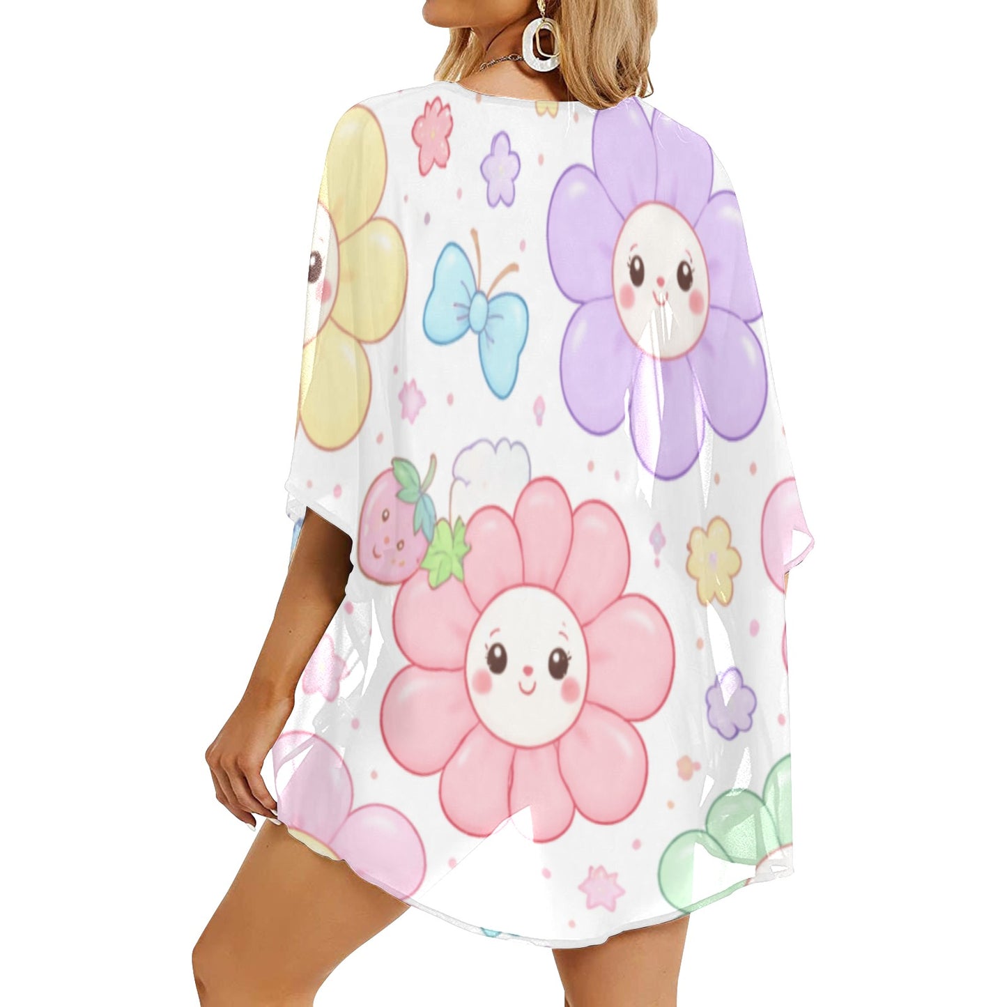 Pastel Harajuku Floral Pattern Women's Kimono Chiffon Cover Up