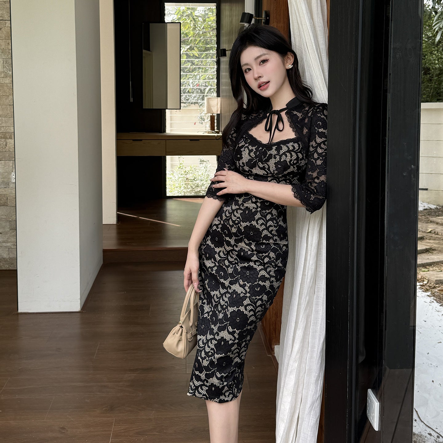 Lace Camisole Long Sleeved Suit Women's Waist Cinched Dress