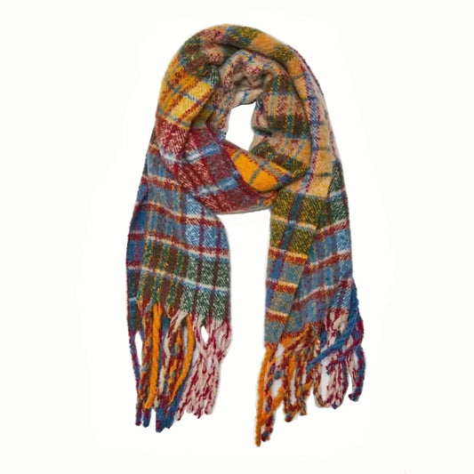 Harajuku Style Rainbow Plaid Wool Scarf with Tassels