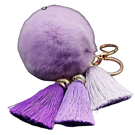 Fashion Women Faux Rabbit Fur Cony Hair Ball Pompom Charm Thrice Tassel Keychain Handbag Key Ring Pendant