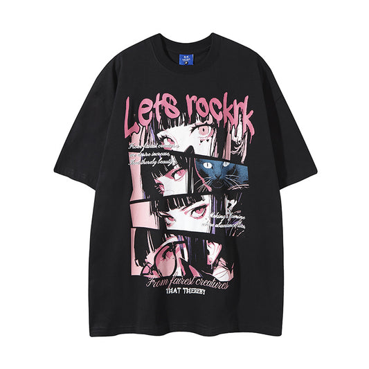 Comic Girl Print Loose Fit T-Shirt for Men