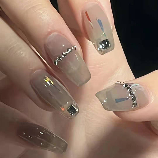 Transparent Gray High-End Square Drill Fake Nails