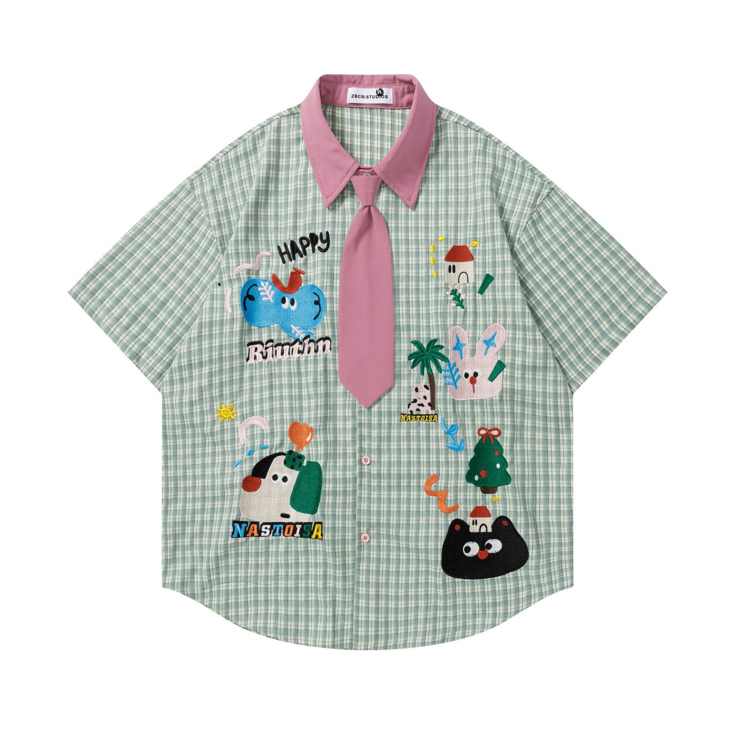 Harajuku Embroidered Checkered Short-Sleeved Shirt — Bold Harajuku Street Fashion Top