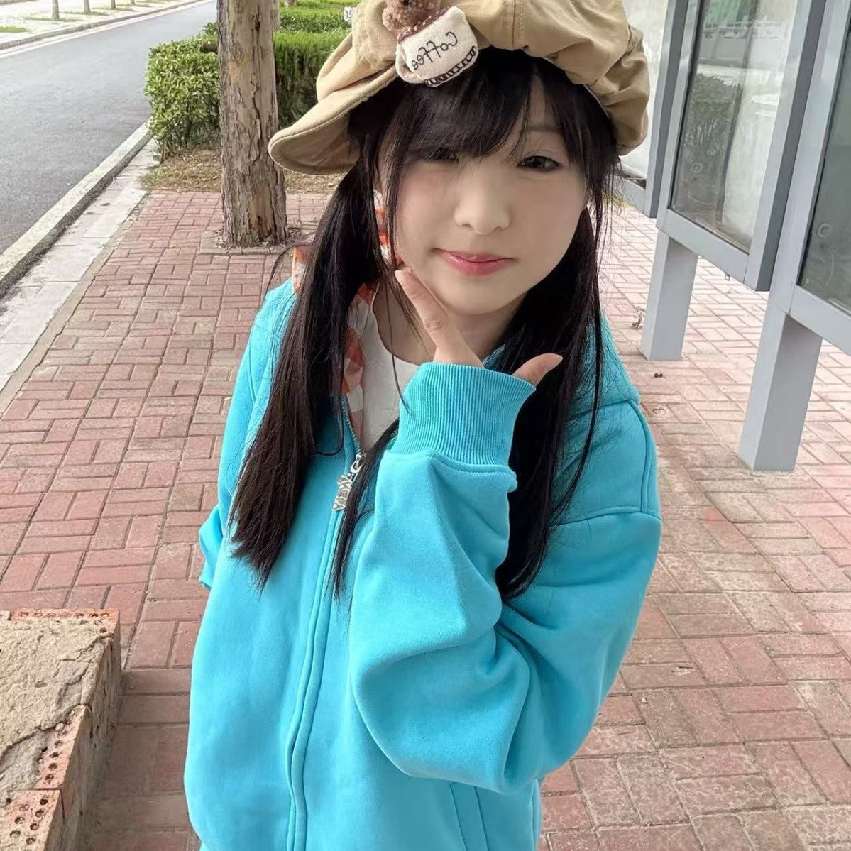 Cartoon Embroidered Zip-Up Hoodie