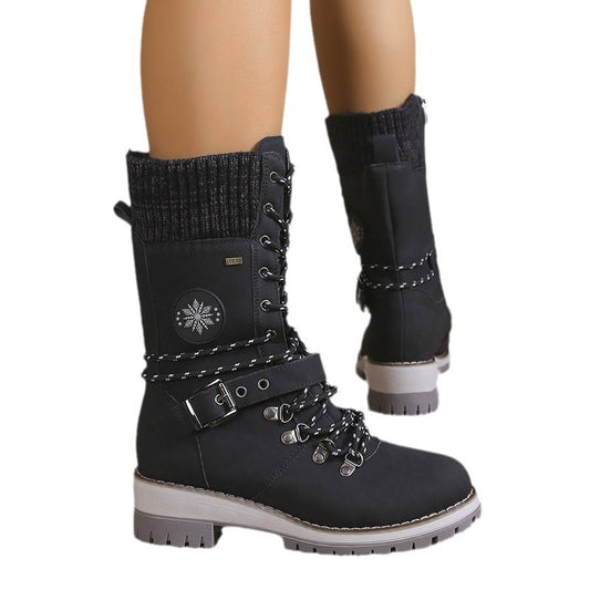 Women's High-Top Thick and Warm Cotton Snow Boots with Integrated Fur