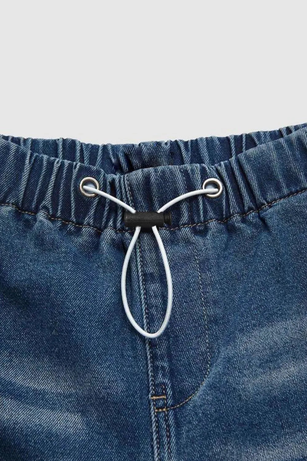 Playful Drawstring Waist Wide Leg Shirred Jeans