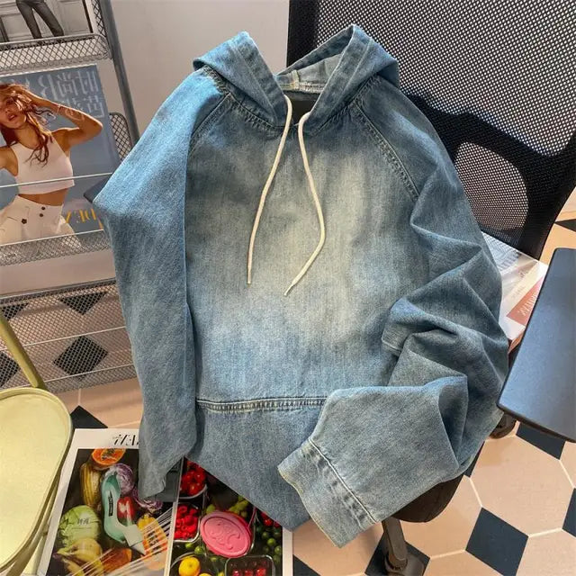 Vintage Denim Hoodies for Women - Harajuku Style