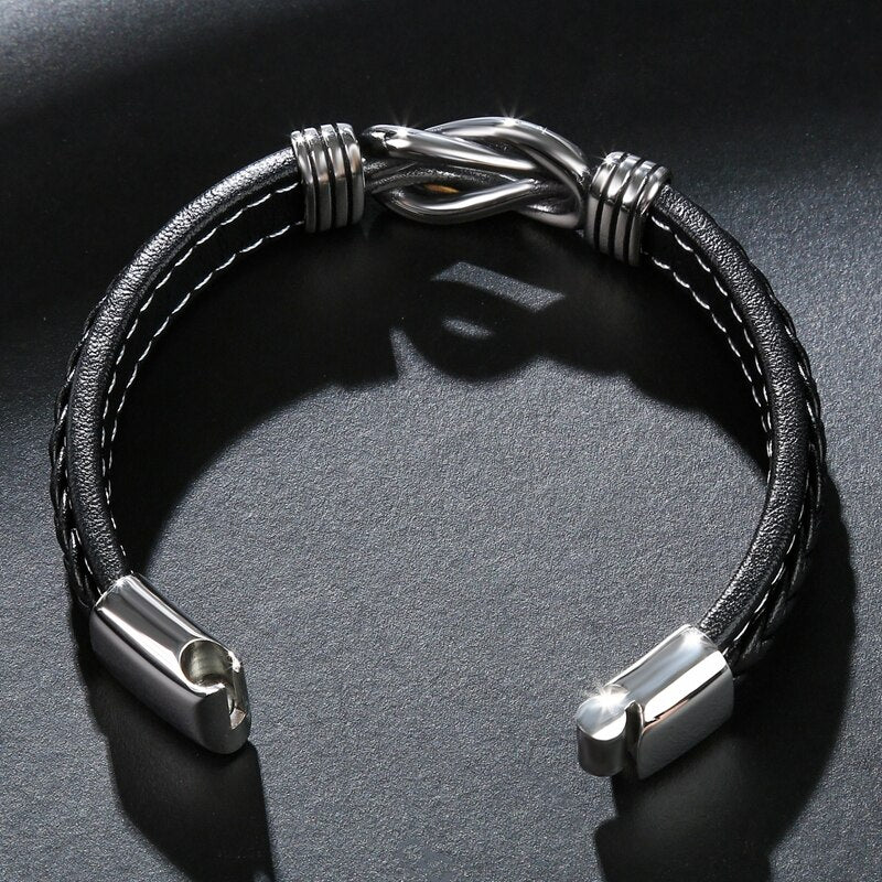 Harajuku Punk Men's Leather Bracelet - Titanium Steel