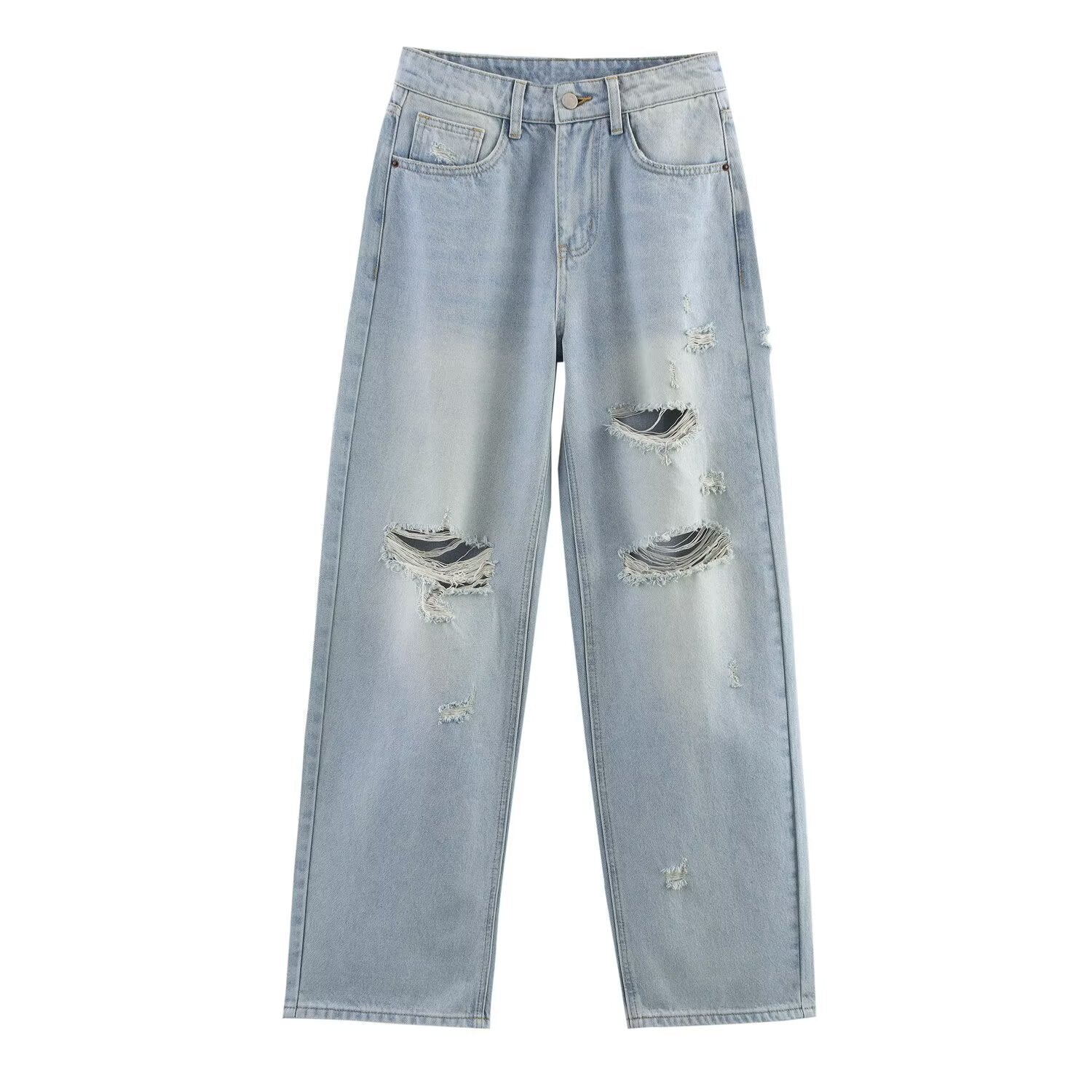 Playful Ripped High-Waisted Loose Jeans for Women