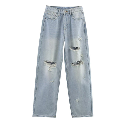 Playful Ripped High-Waisted Loose Jeans for Women