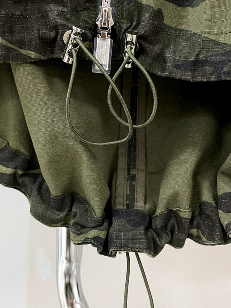 Harajuku Style Camo Midi Skirt - High Waist Colorblock