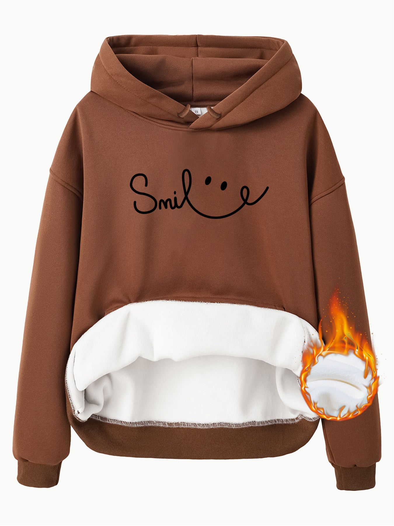 Long Sleeved Fleece Hoodie Top with a Smiling Face