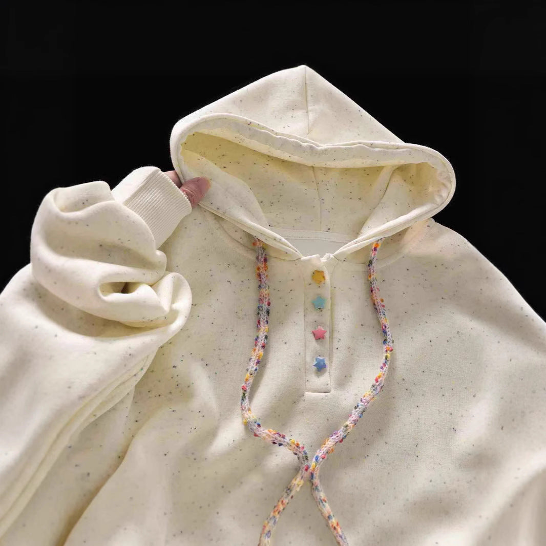 Cute Pink Polka Dot Hoodie Sweatshirt Women's Loose Top Outerwear