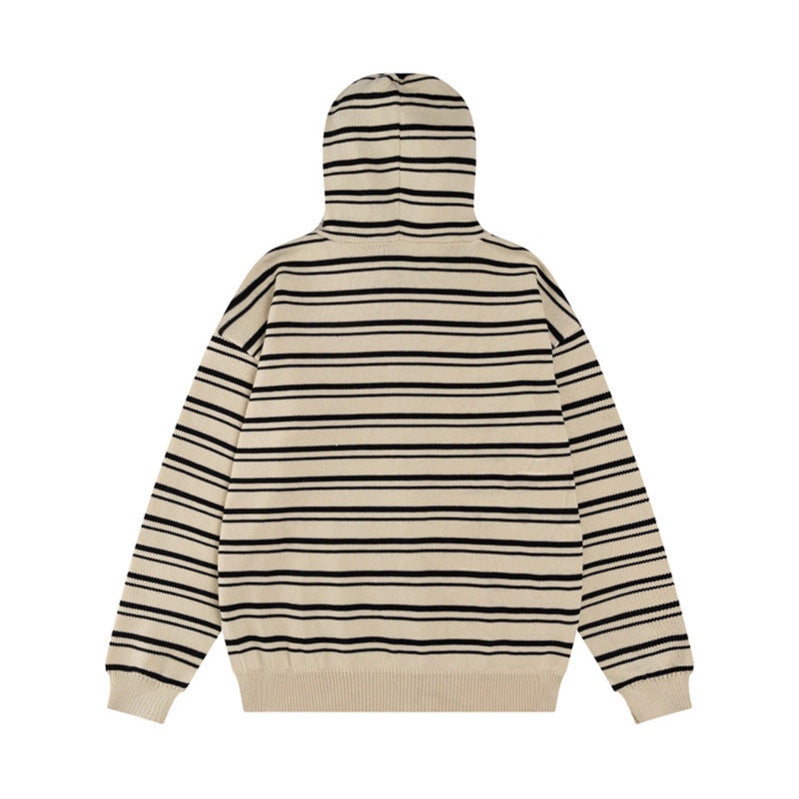 Fleece Striped Hooded Cardigan Coat