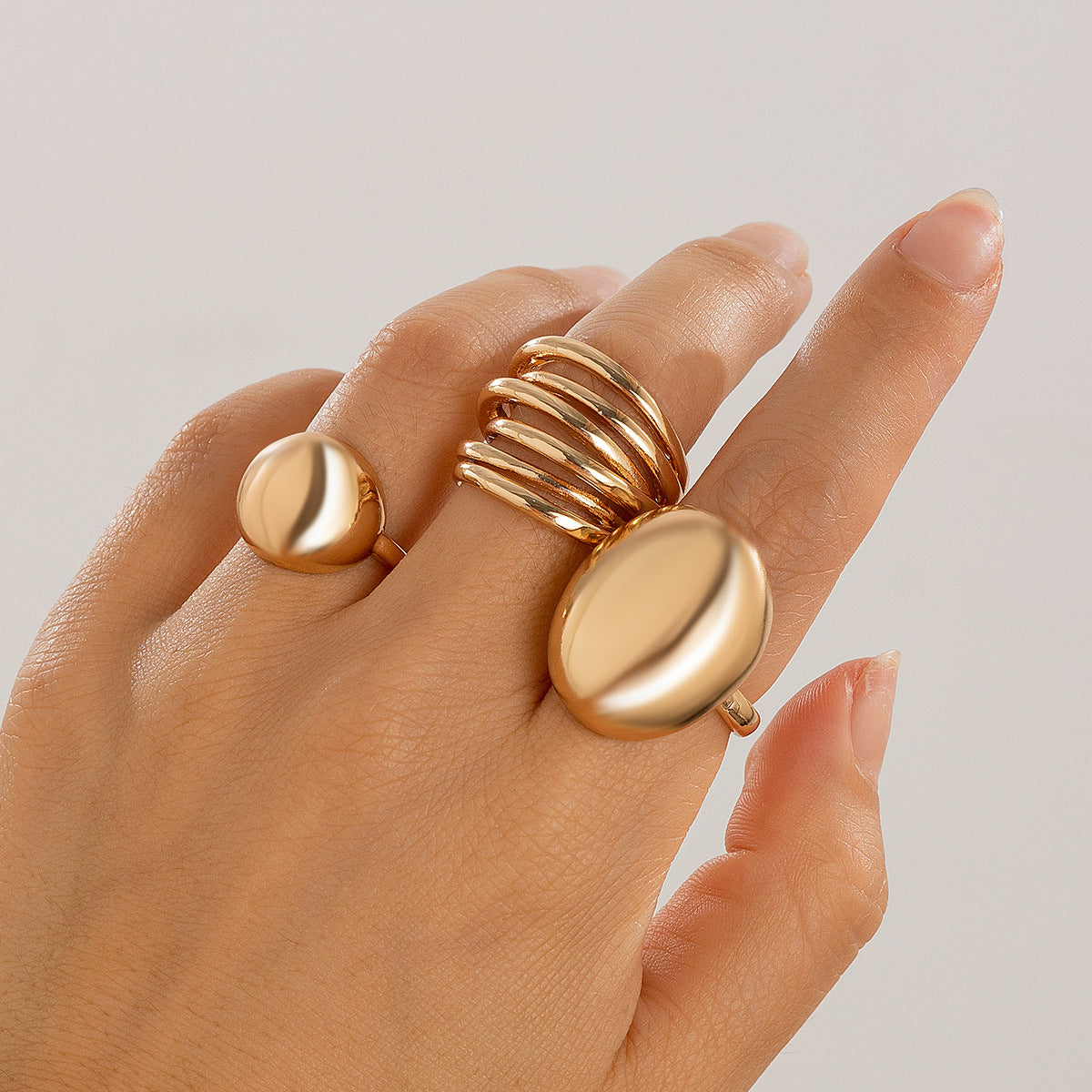 Geometric Metal Lava Line Ring Set - Harajuku Style