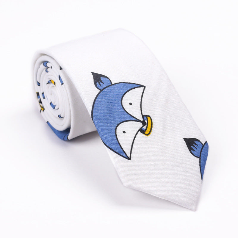 Printed Cartoon Cotton Neck Unisex Animal Pattern Tie