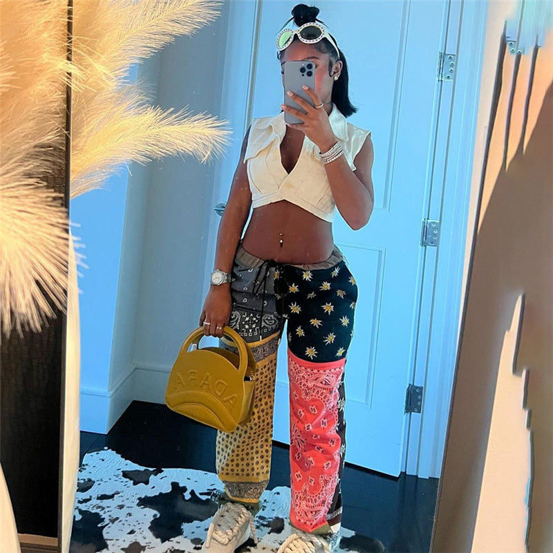 High Waist Digital Print Straight Pants - Harajuku Style