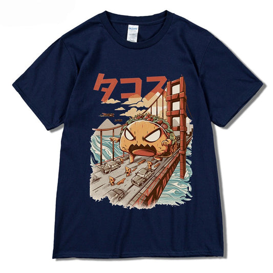 Harajuku Style Playful Rice Roll Graphic Tee for Men