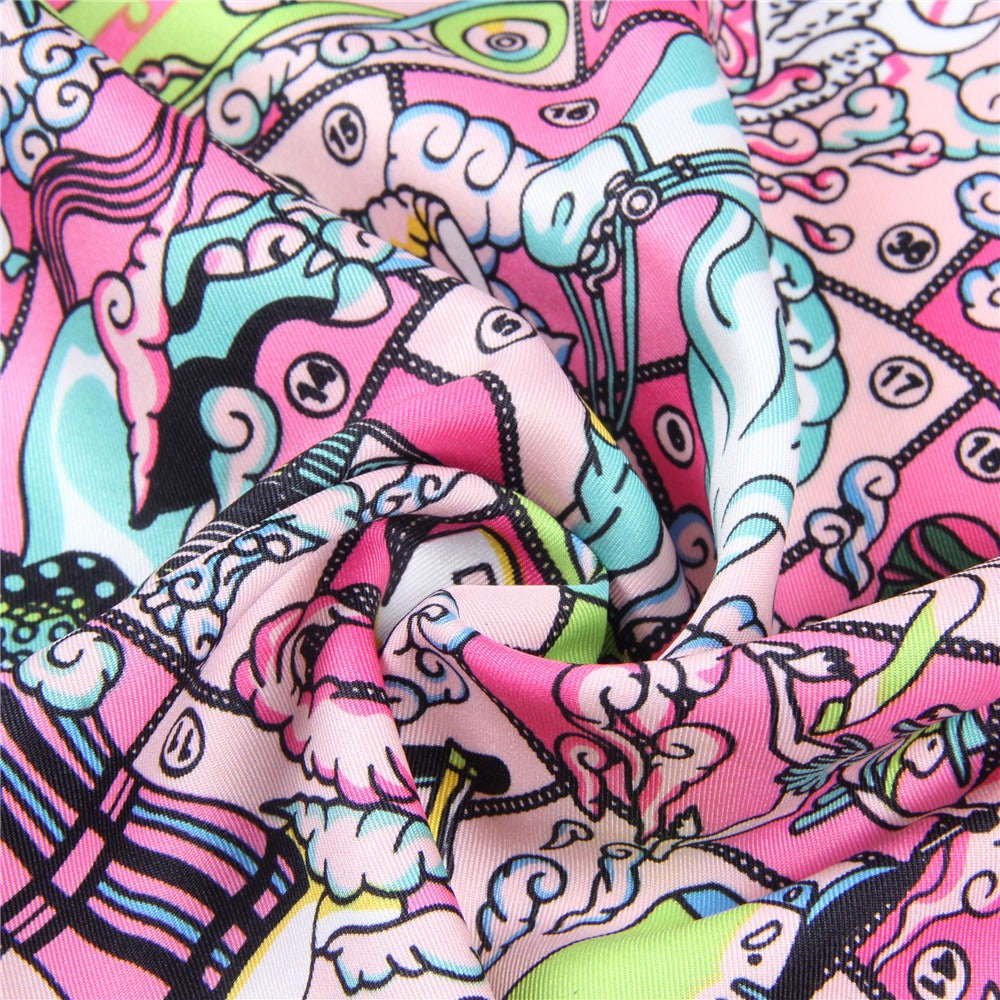 Playful Handmade Curled Scarf - 90cm Twill Silk Square