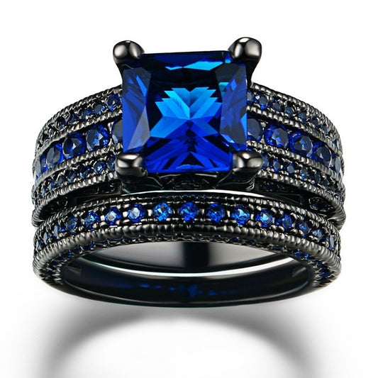 Black Gold Plated Retro Harajuku Style Ring Set