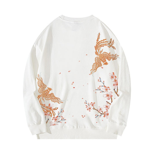 Harajuku Style Phoenix Embroidered Long-Sleeve Sweatshirt