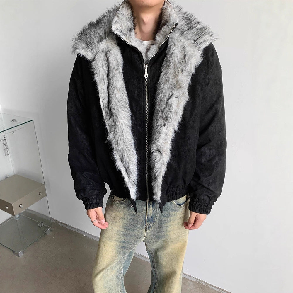 Men's Cotton Coat - Faux Fur Two-Piece Double-Layer  Cotton Coat