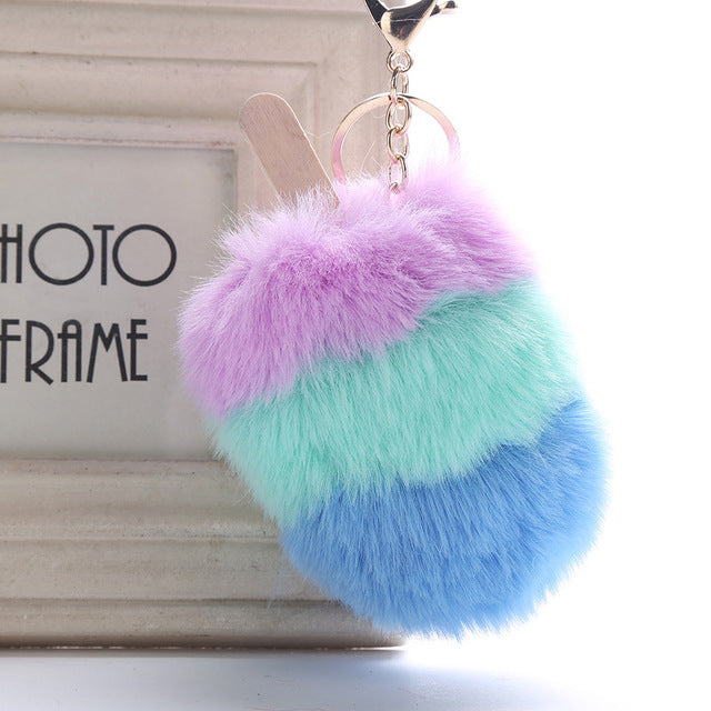 Fluffy Faux Fur PomPom Ice Cream Keychain