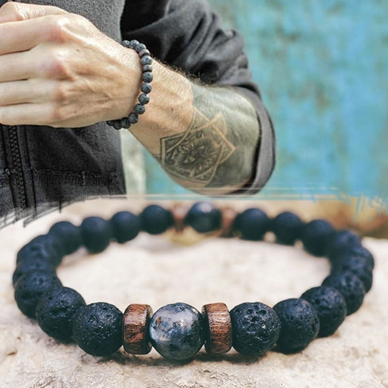 Men's Natural Moonstone & Lava Stone Buddha Bracelet
