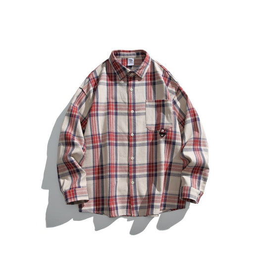 Color Blocking Plaid Long Sleeved Casual Shirt