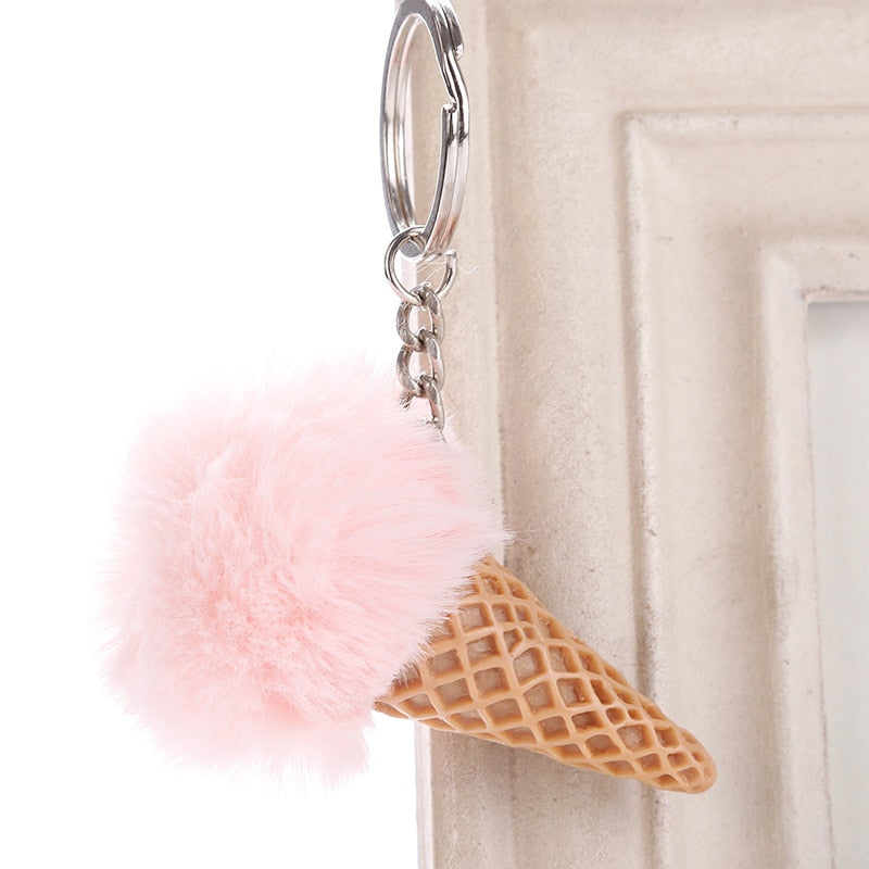 Fur Ball Ice Cream Cone Keychain