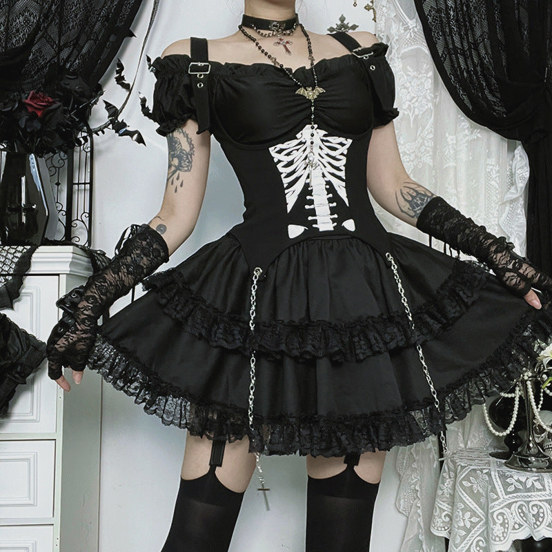 Bone Print Shoulder Strap Dark Little Devil Top