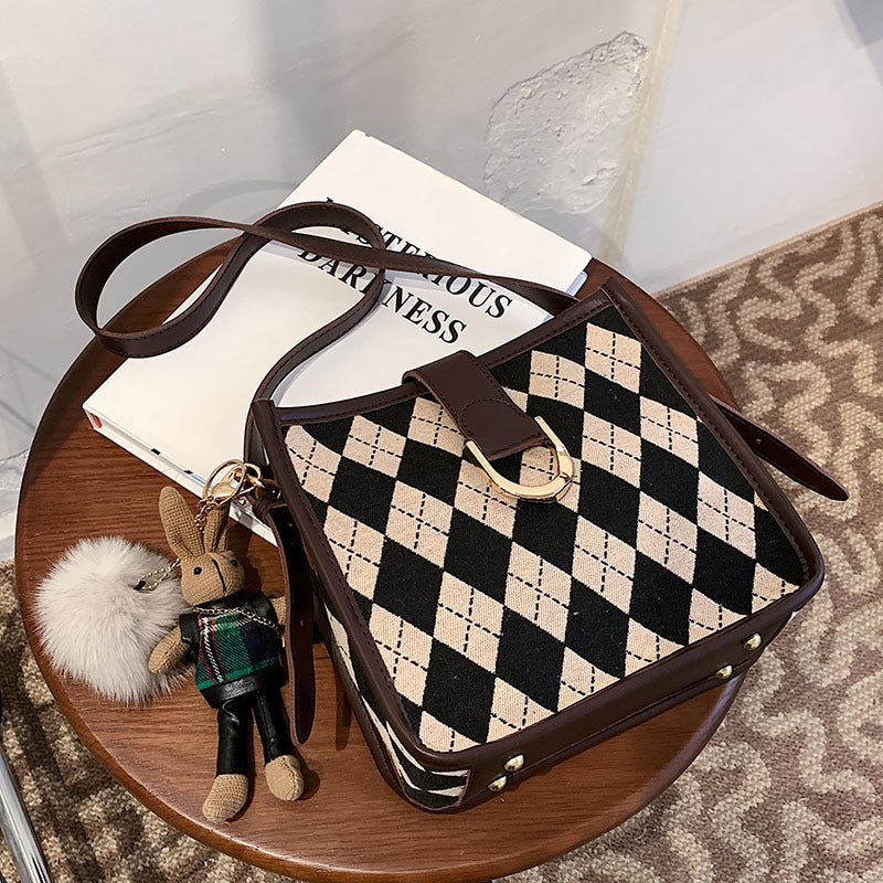 Harajuku Style Checkerboard Shoulder Bag with Fun Accessories