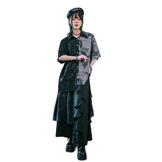 Black Slimming Splicing Double-Layer Wide Leg Suit Skirt for Women