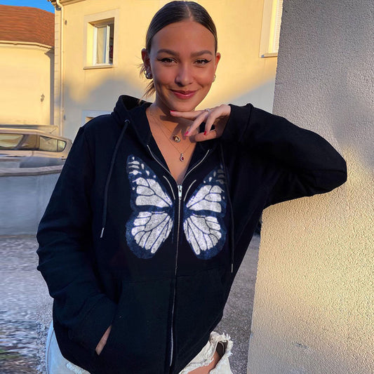 Playful Butterfly Ironing Long Sleeve Hoodie Sweater
