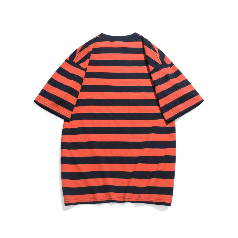 Harajuku Style Embroidered Striped T-Shirt